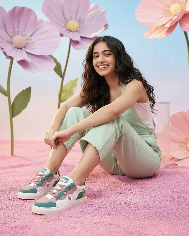 باكا بوتشي حذاء رياضي نسائي من الجلد بتصميم أزهار باللون الأخضر